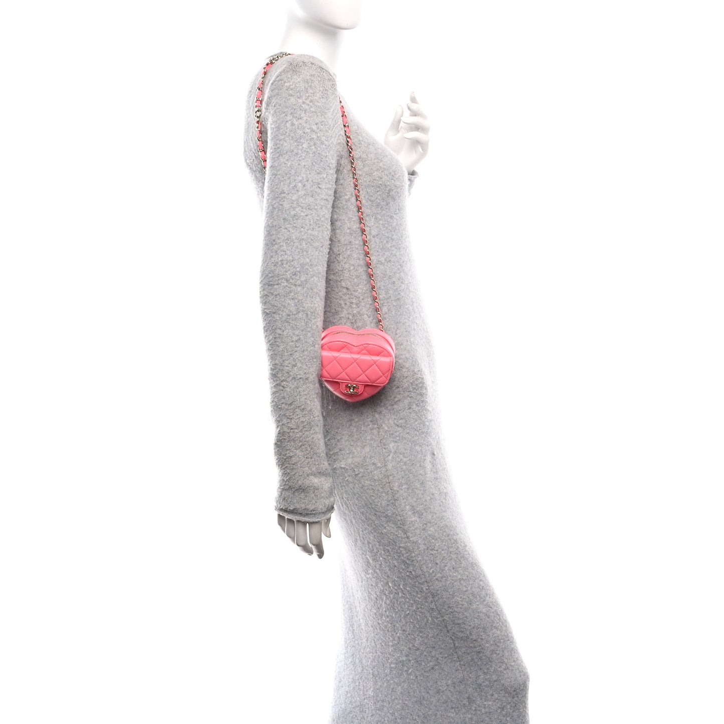 Lambskin Quilted CC In Love Heart Waist Belt Bag With Chain Pink
