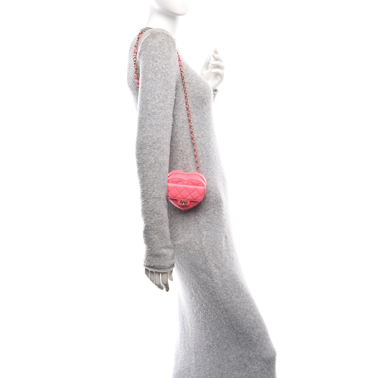 Chanel Lambskin Quilted CC In Love Heart Waist Belt Bag With Chain Pink 2 of 11