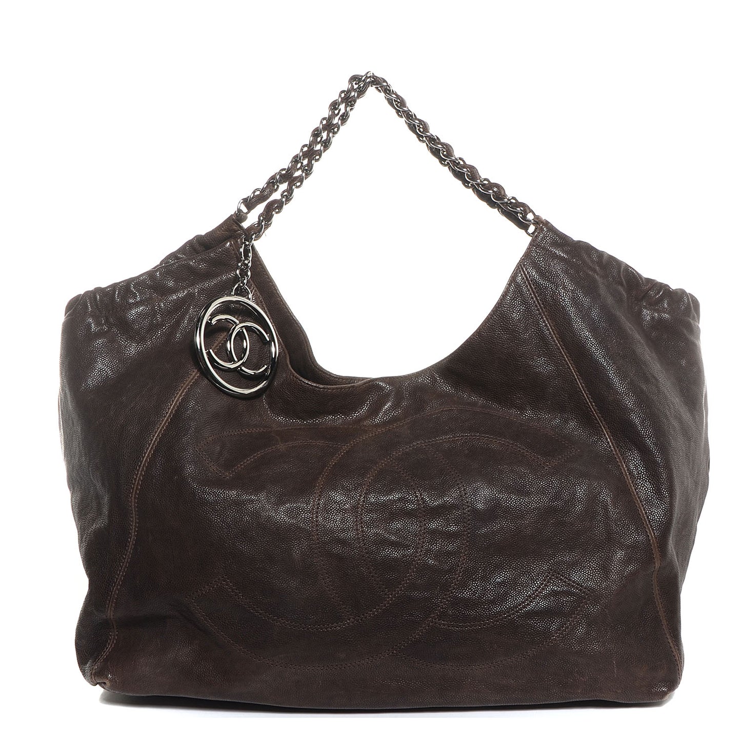Distressed Caviar XL Coco Cabas Brown