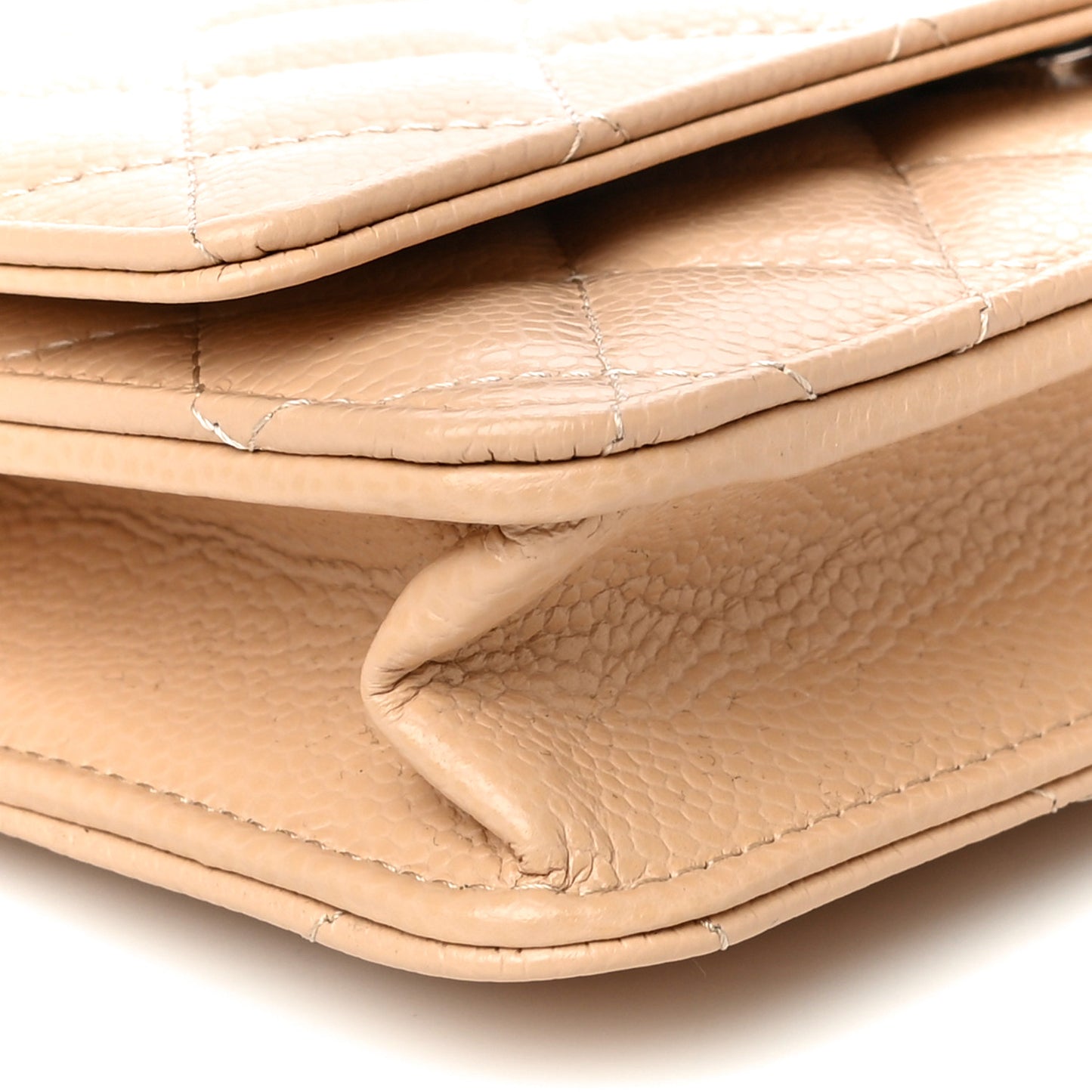 Caviar Quilted Wallet On Chain WOC Beige