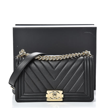 Chanel Calfskin Chevron Quilted Medium Boy Flap Black 13 of 13