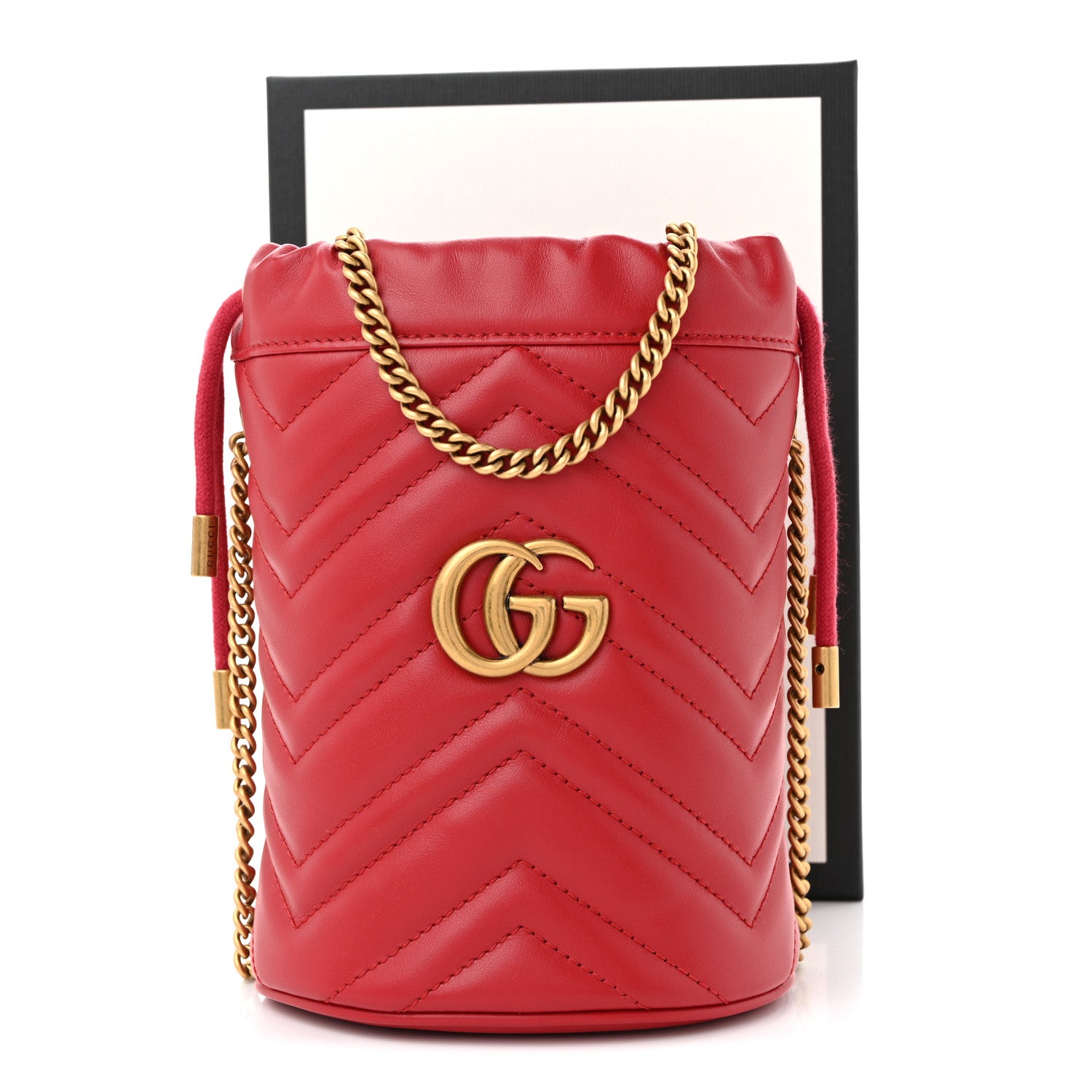 Gucci Calfskin Matelasse Mini GG Marmont 2.0 Bucket Bag Hibiscus Red 11 of 11