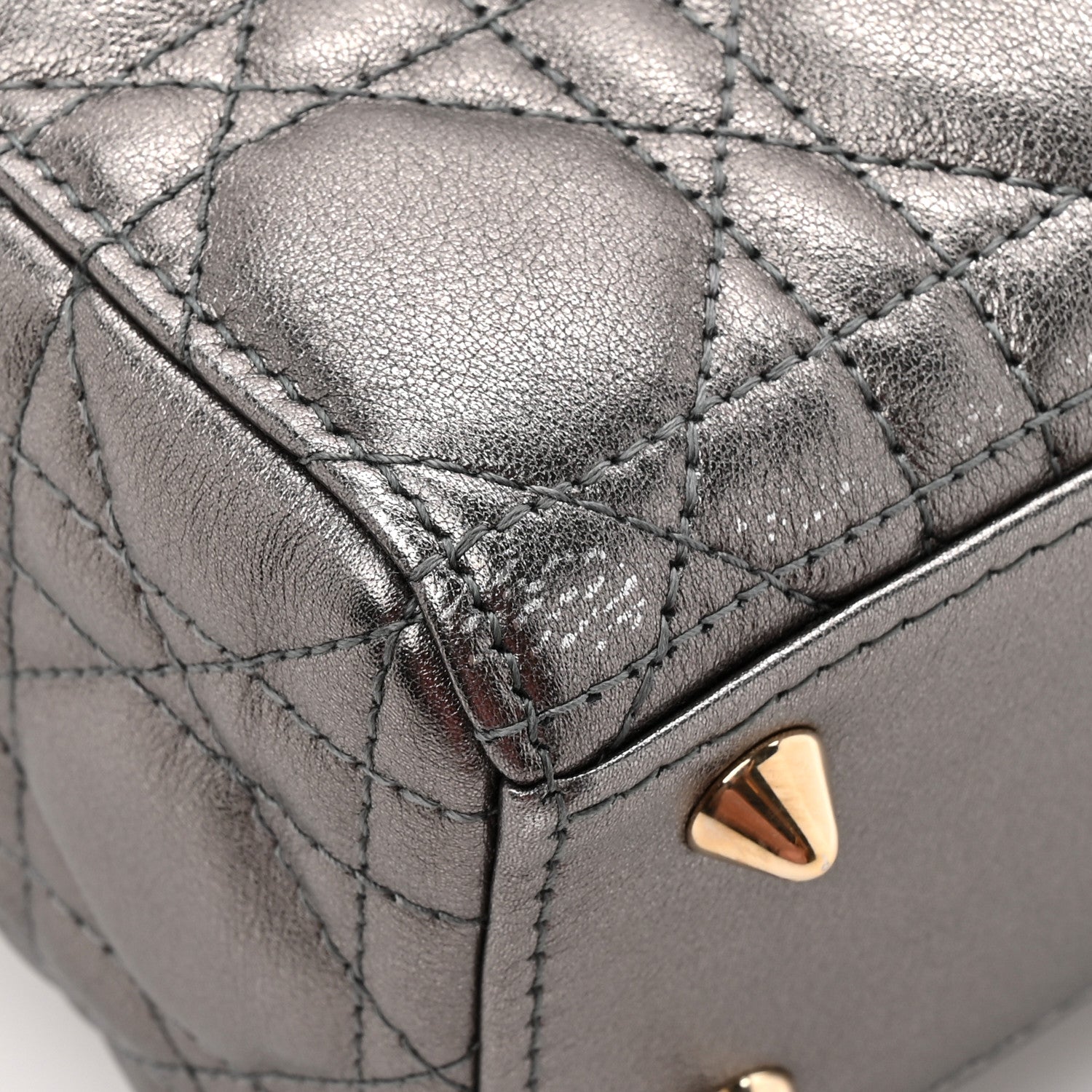Christian Dior Metallic Lambskin Cannage Small My ABCDior Lady Dior Dark Silver 10 of 11