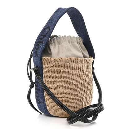 Chloe Raffia Calfskin Small Woody Basket Bag Navy 3 of 12