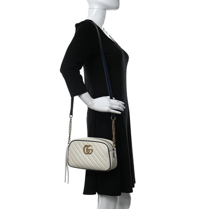 Gucci Vintage Effect Calfskin Matelasse Diagonal Small Torchon GG Marmont Chain Shoulder Bag Mystic White Blue Agata 2 of 9