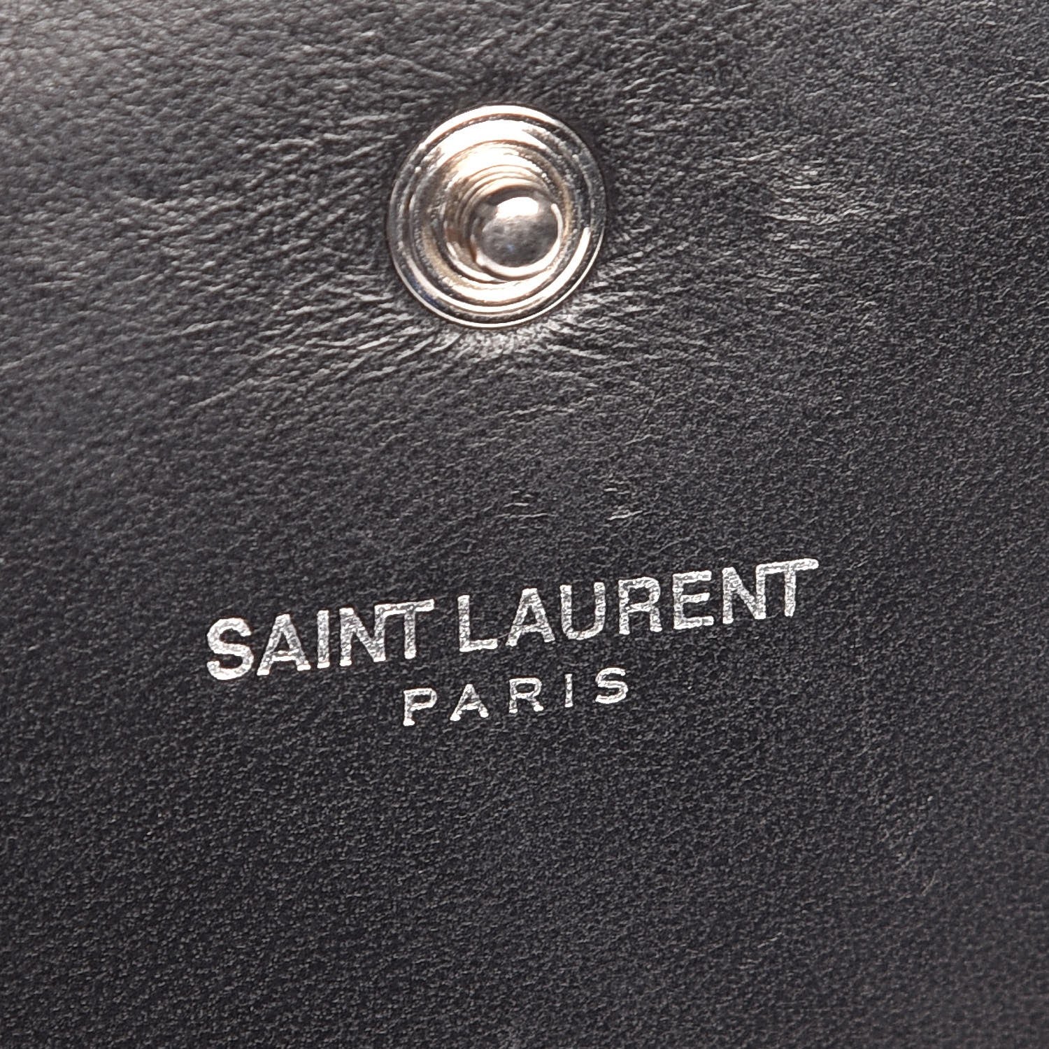 Saint Laurent Calfskin Crocodile Embossed Monogram Chain Wallet Black 6 of 7