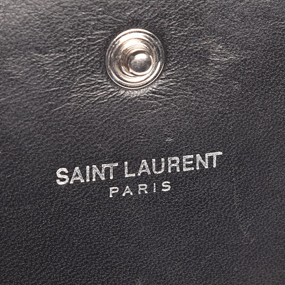 Saint Laurent Calfskin Crocodile Embossed Monogram Chain Wallet Black 6 of 7