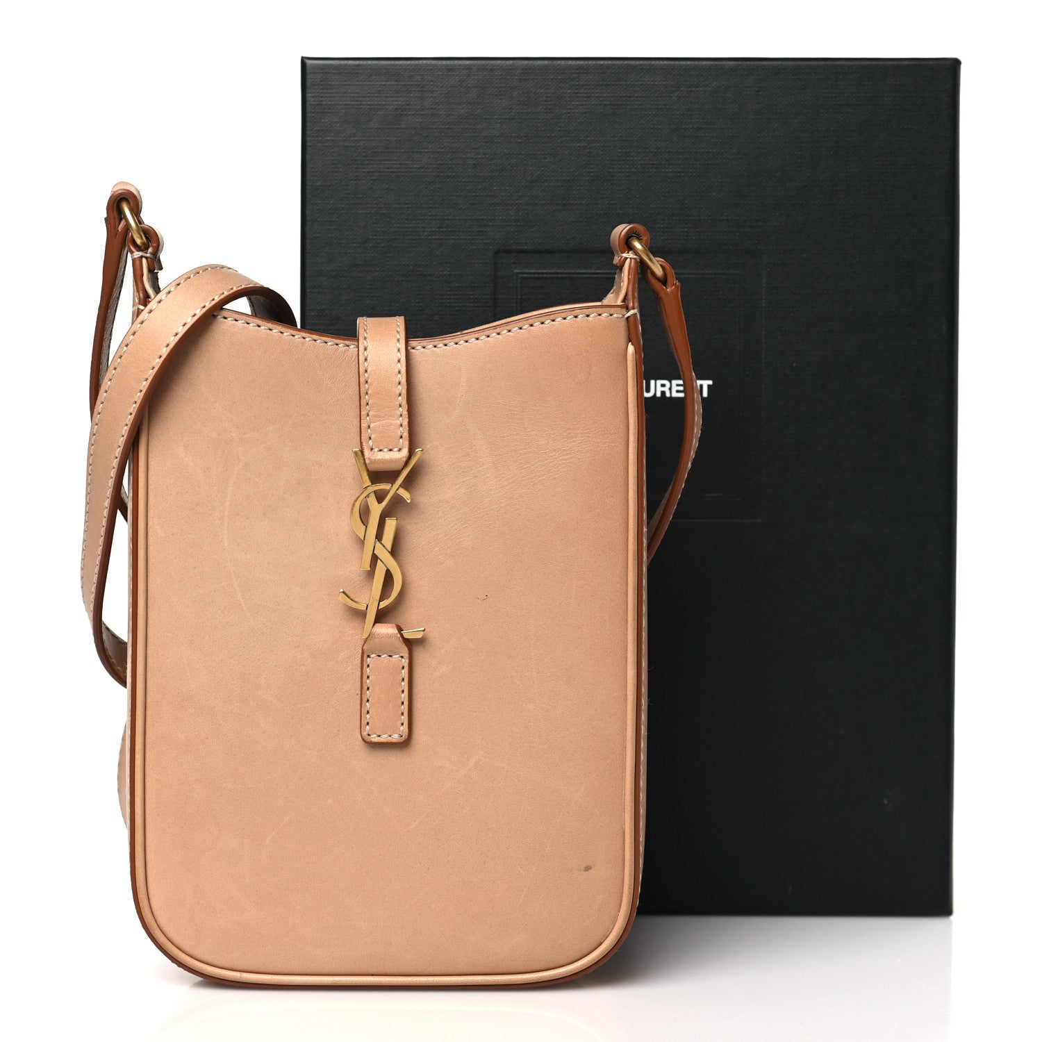 Saint Laurent Smooth Calfskin Le 5 A 7 Vertical Hobo Brown Gold 10 of 10