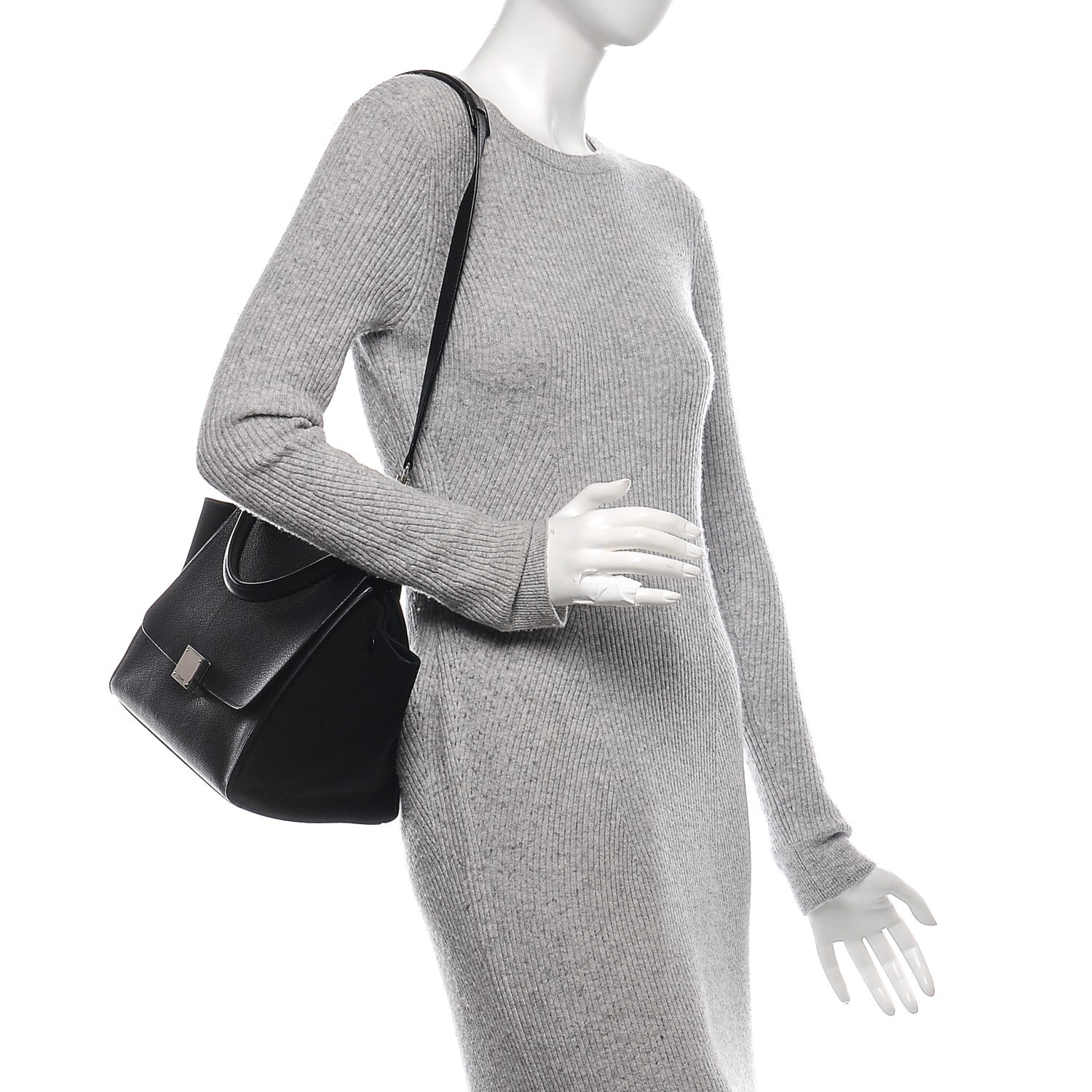 Celine Drummed Calfskin Suede Small Trapeze Black 2 of 6
