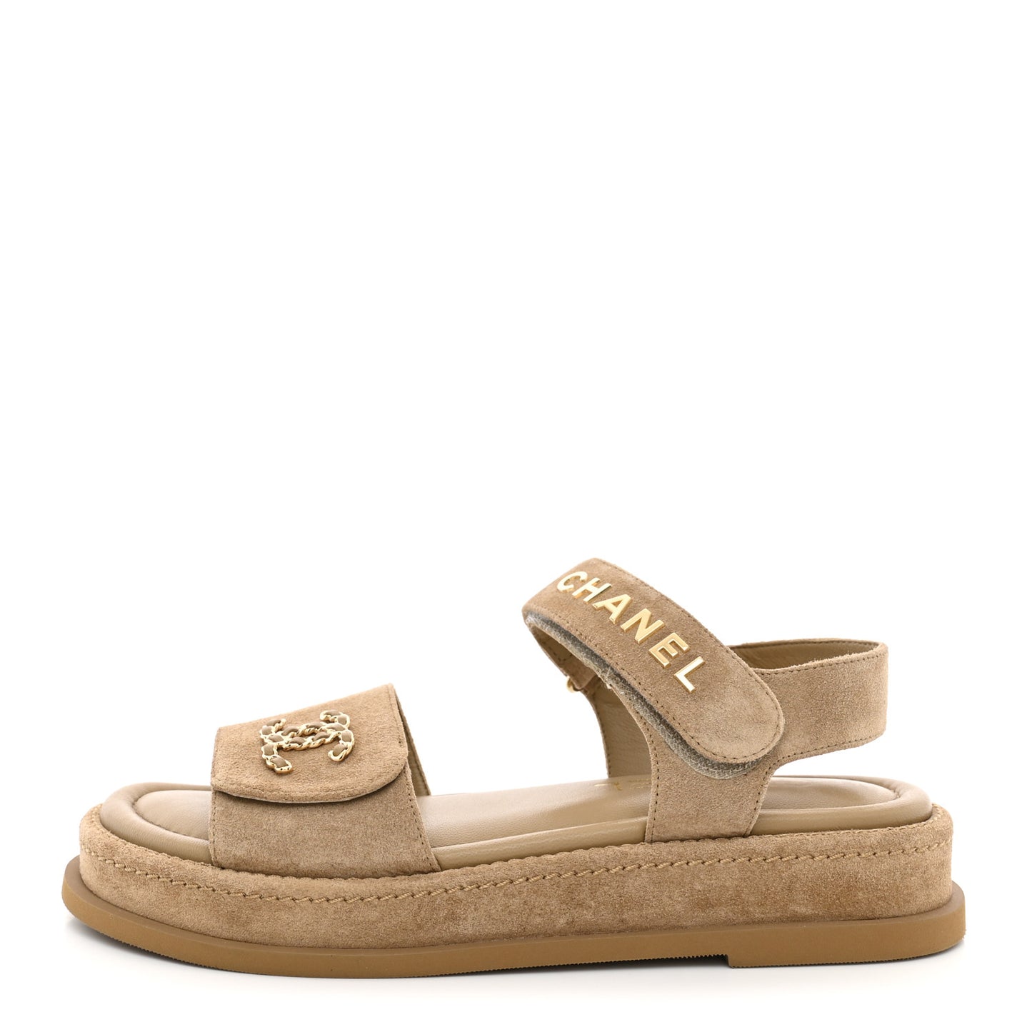 Suede Calfskin Velcro Dad Sandals 37.5 Beige