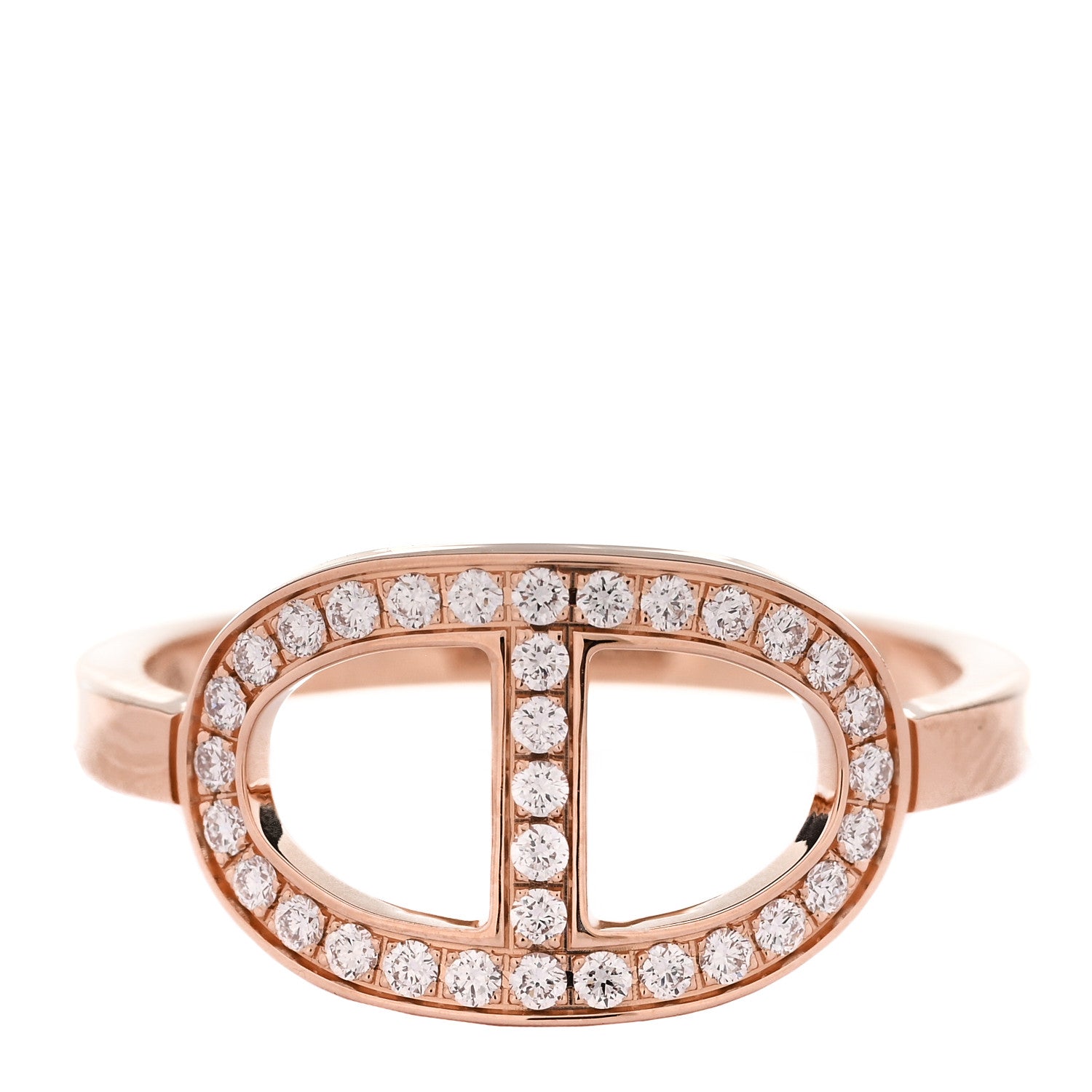 Hermes 18K Rose Gold Diamond MM Chaine d'Ancre Contour Ring 54 7 1 of 5