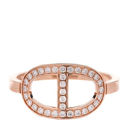 Hermes 18K Rose Gold Diamond MM Chaine d'Ancre Contour Ring 54 7 1 of 5