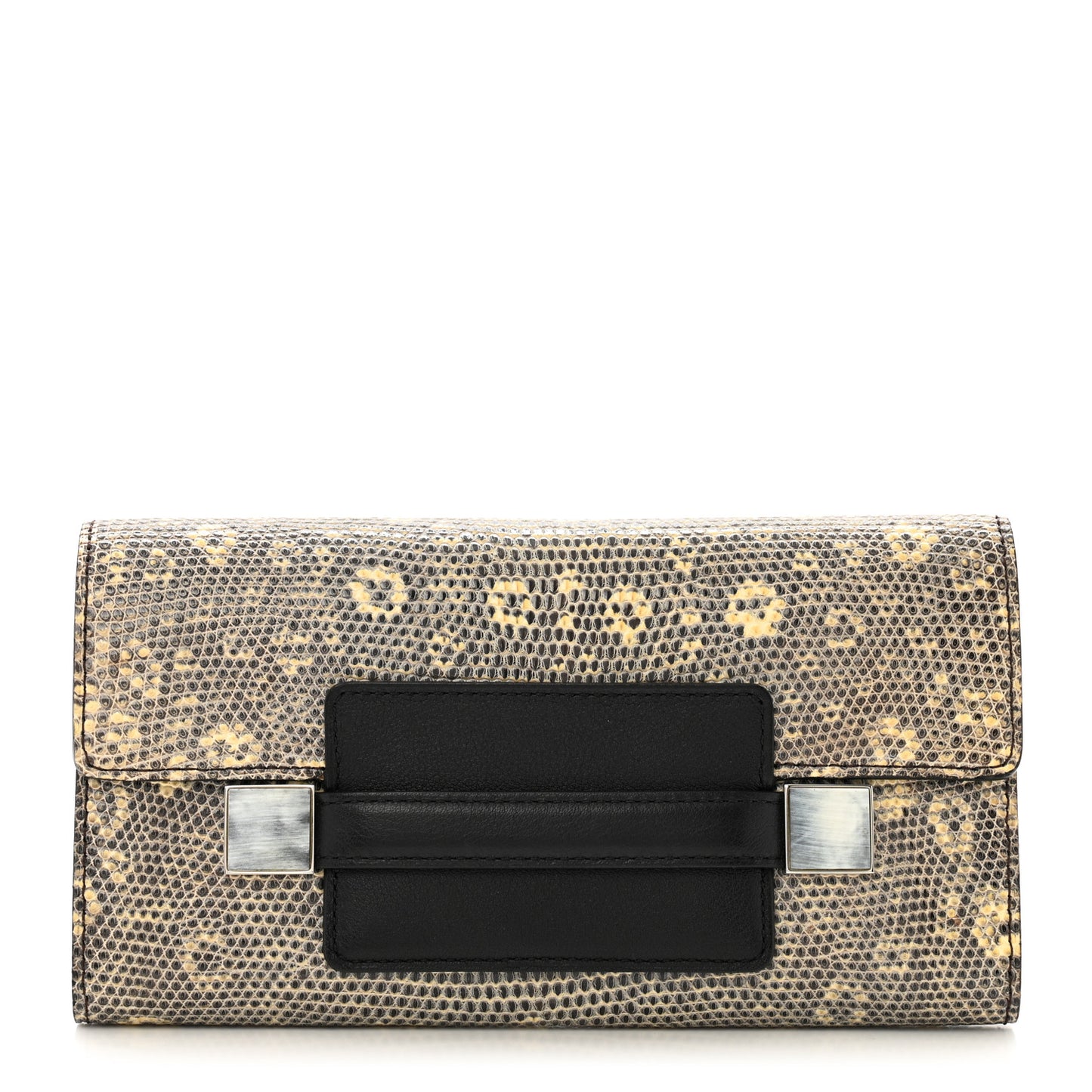 Calfskin Lizard Long Madame Polo Clutch Black