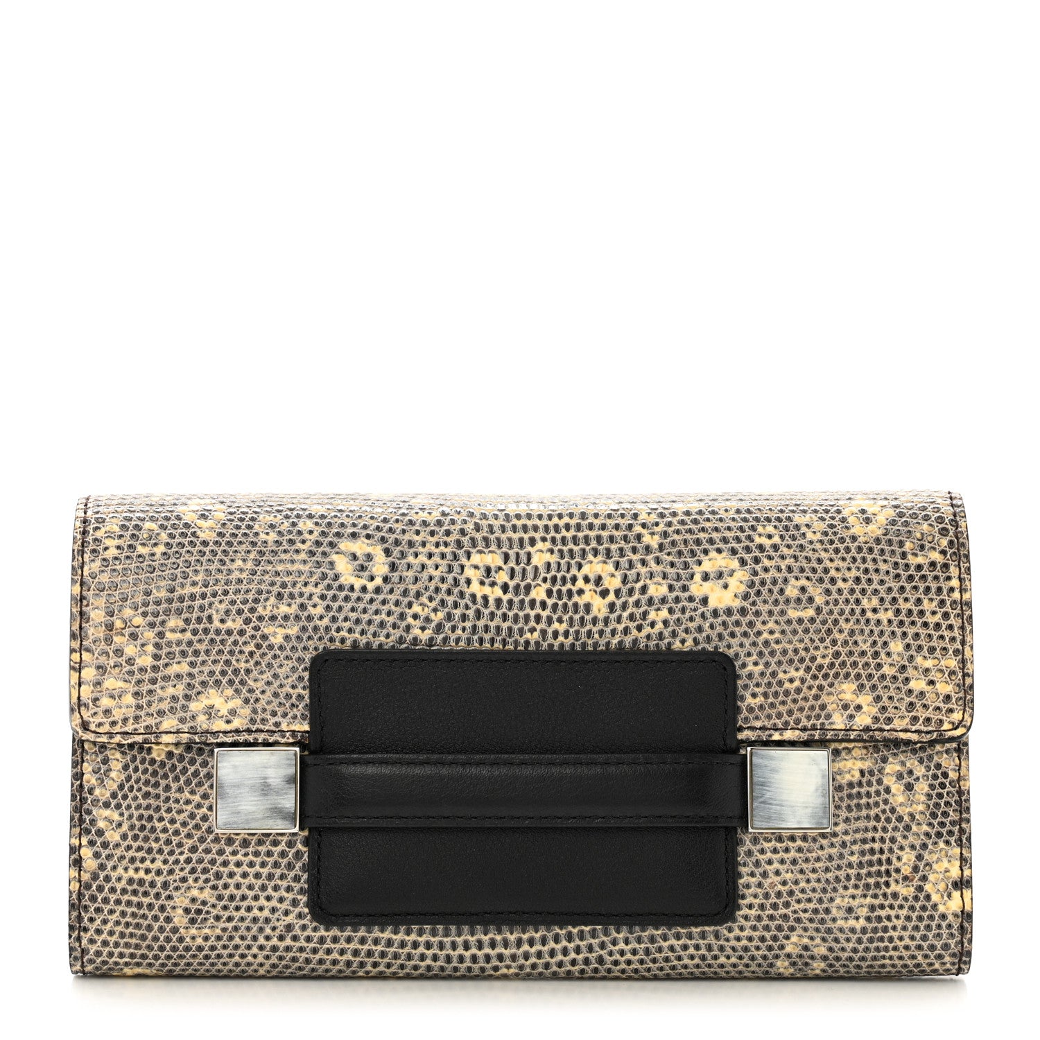 Delvaux Calfskin Lizard Long Madame Polo Clutch Black 1 of 9