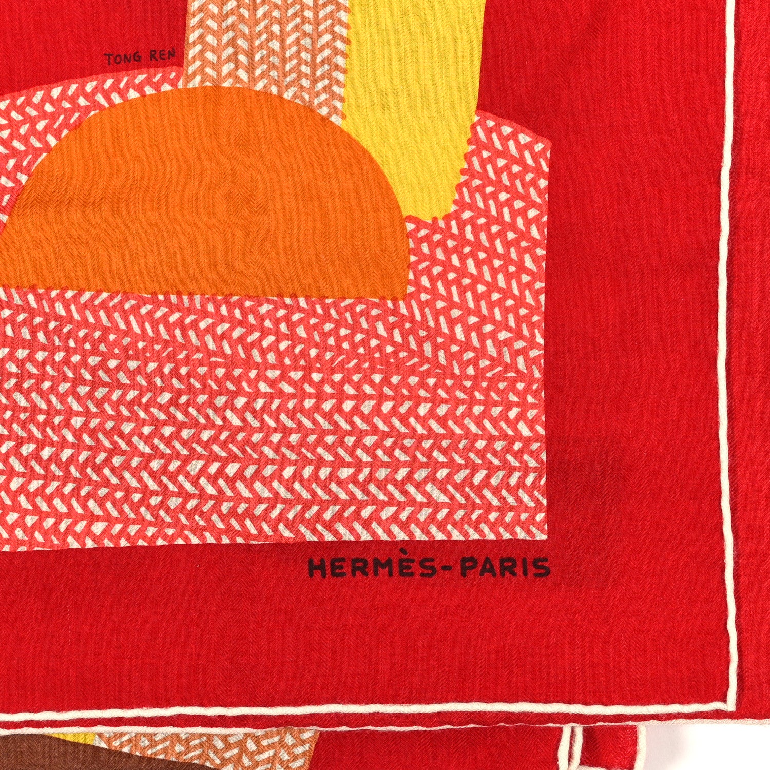 Hermes Cashmere Silk Mon Premier Galop Shawl 140 Rouge Jaune Caramel 2 of 3