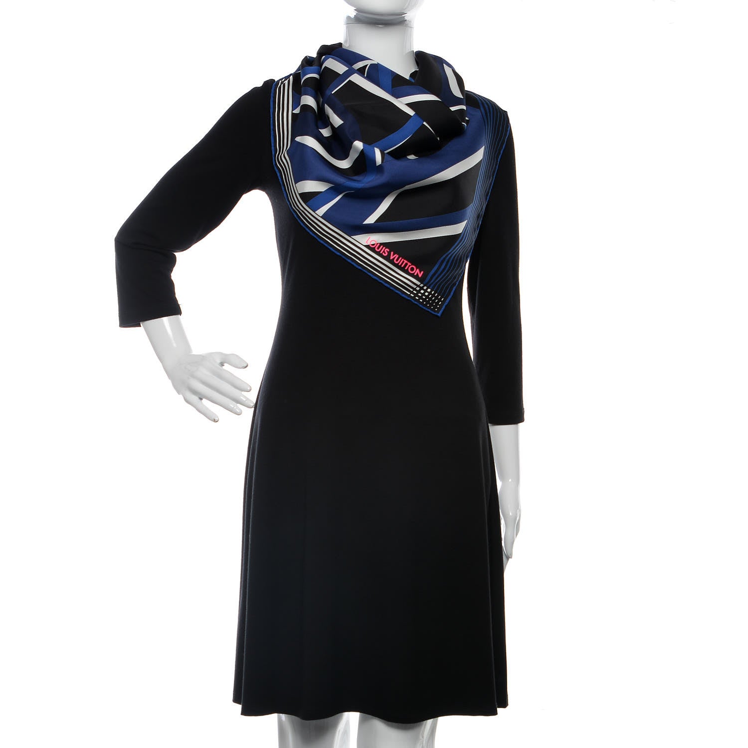 Louis Vuitton Silk Square Scarf Black Blue 2 of 5