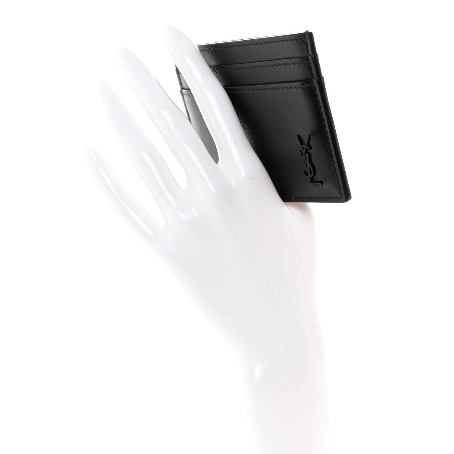 Saint Laurent Calfskin Tiny Cassandre Credit Card Case Black 2 of 7