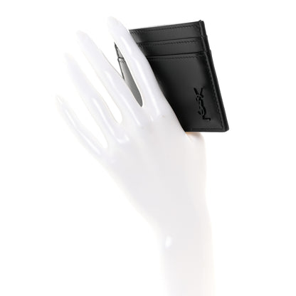 Saint Laurent Calfskin Tiny Cassandre Credit Card Case Black 2 of 7