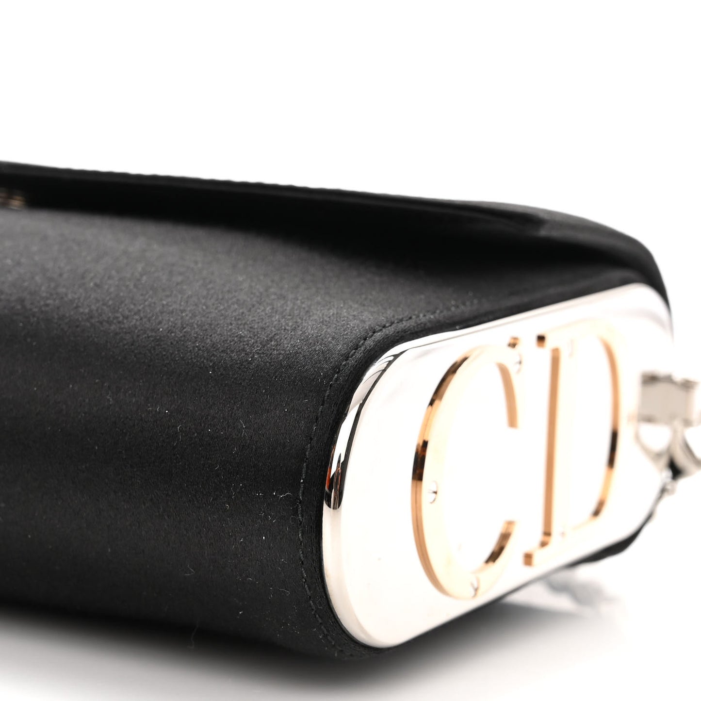 Satin CD Box Clutch with Chain Black