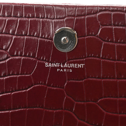 Saint Laurent Calfskin Crocodile Embossed Medium Classic Monogram Kate Tassel Satchel Dark Red 7 of 8