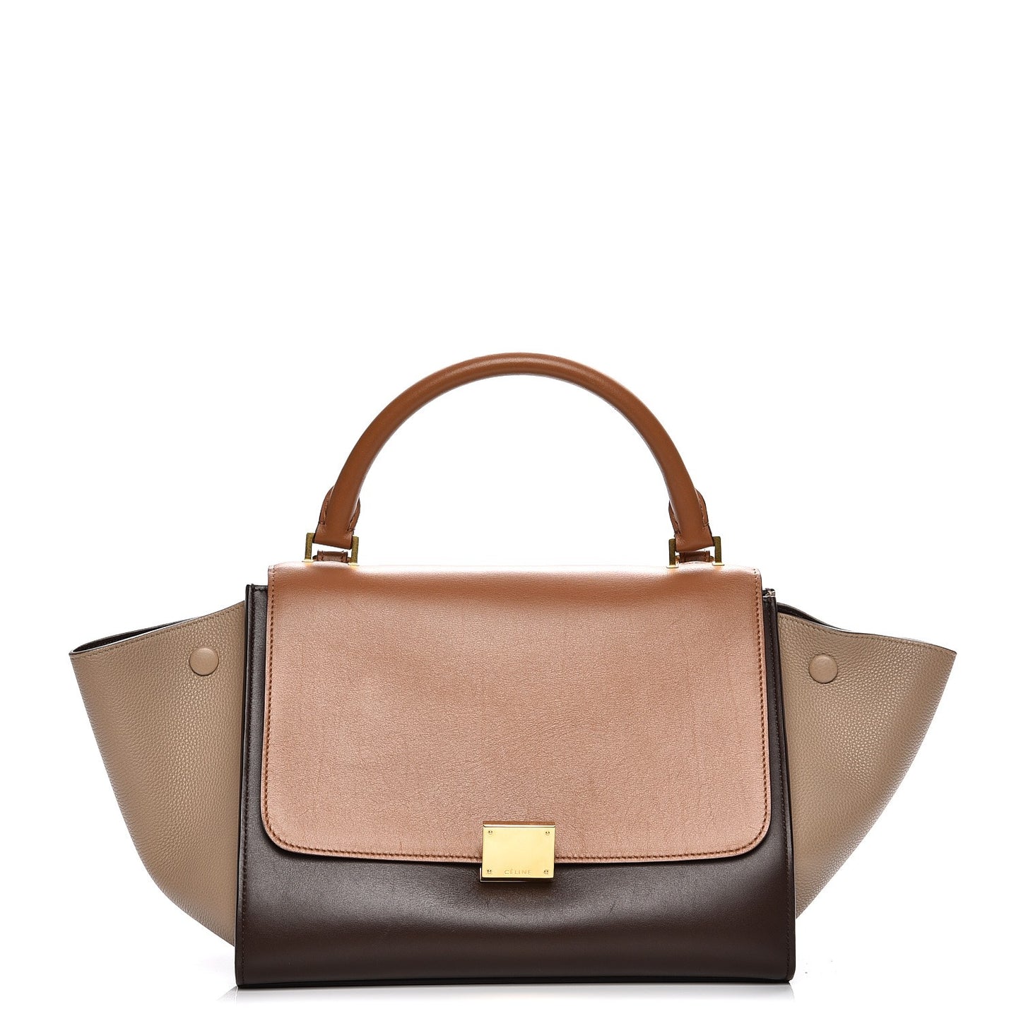 Satin Baby Grained Calfskin Small Tri-Color Trapeze Tan