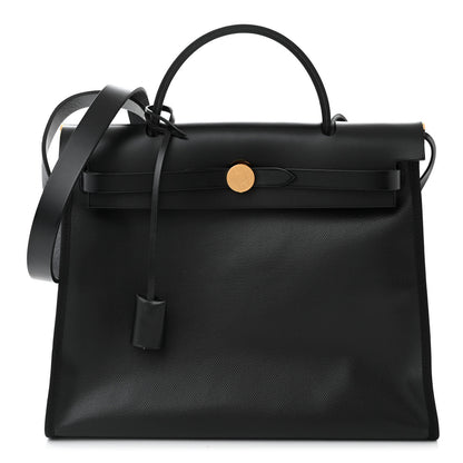 Hermes Toile H Berline Vache Hunter Herbag Zip PM 31 Black Ecru 1 of 12