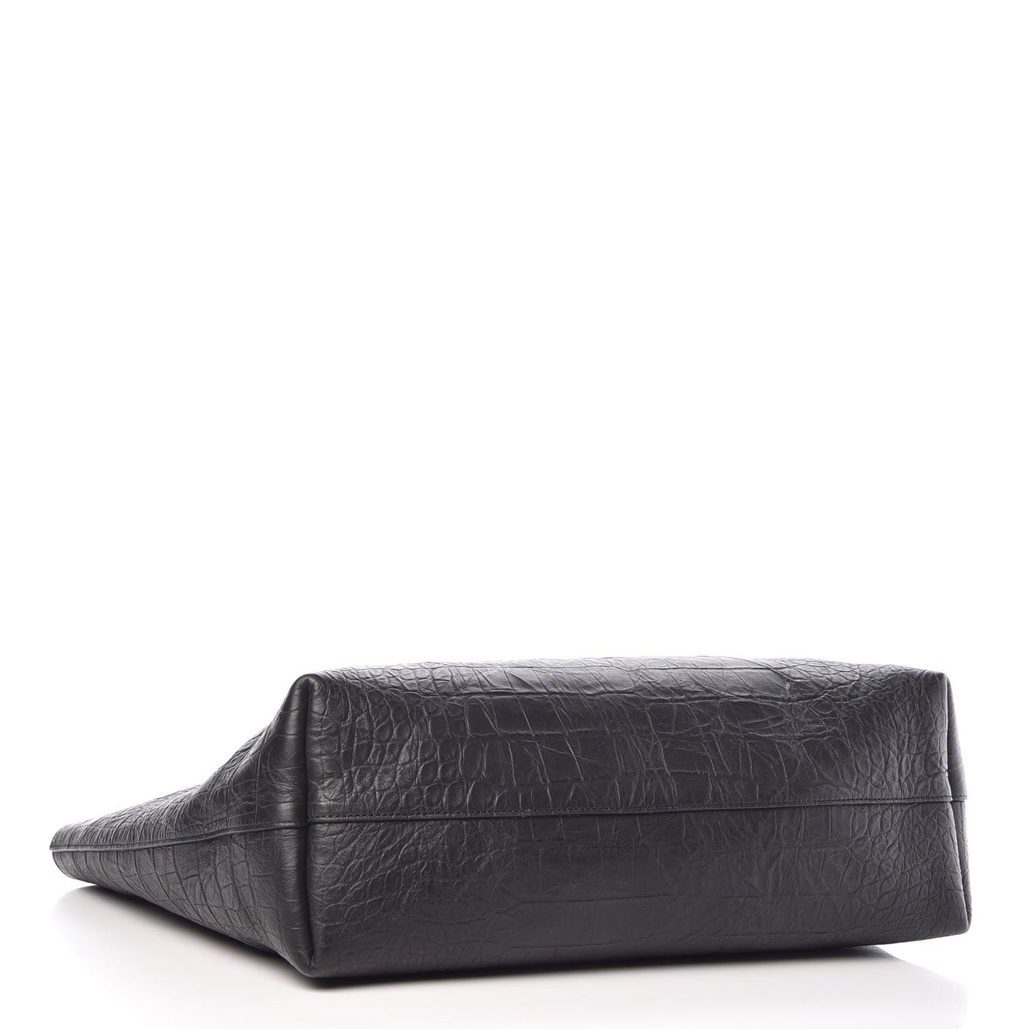 Calfskin Crocodile Embossed Large Shopper Tote Black