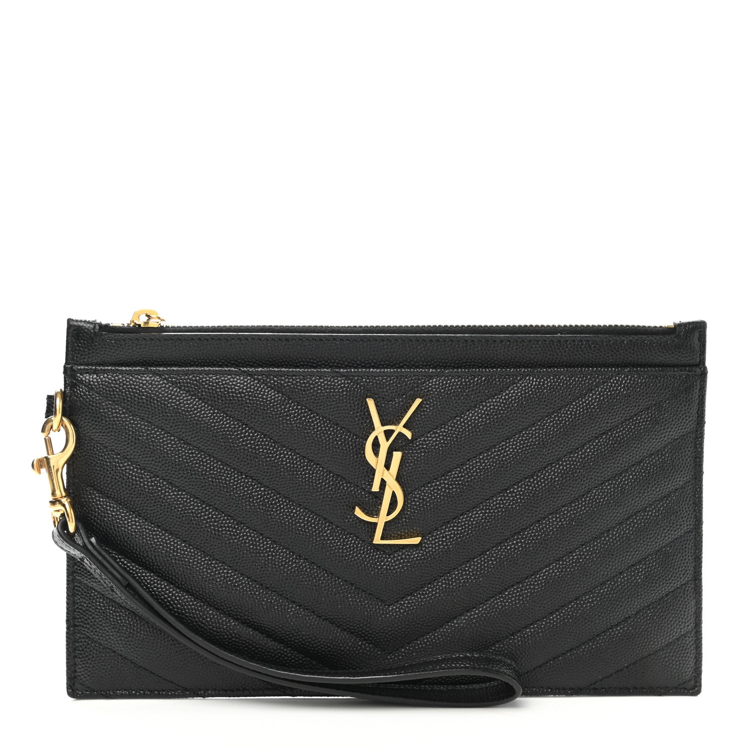 Saint Laurent Grain De Poudre Chevron Monogram Large Bill Pouch Black 1 of 8