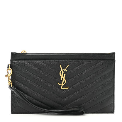 Saint Laurent Grain De Poudre Chevron Monogram Large Bill Pouch Black 1 of 8