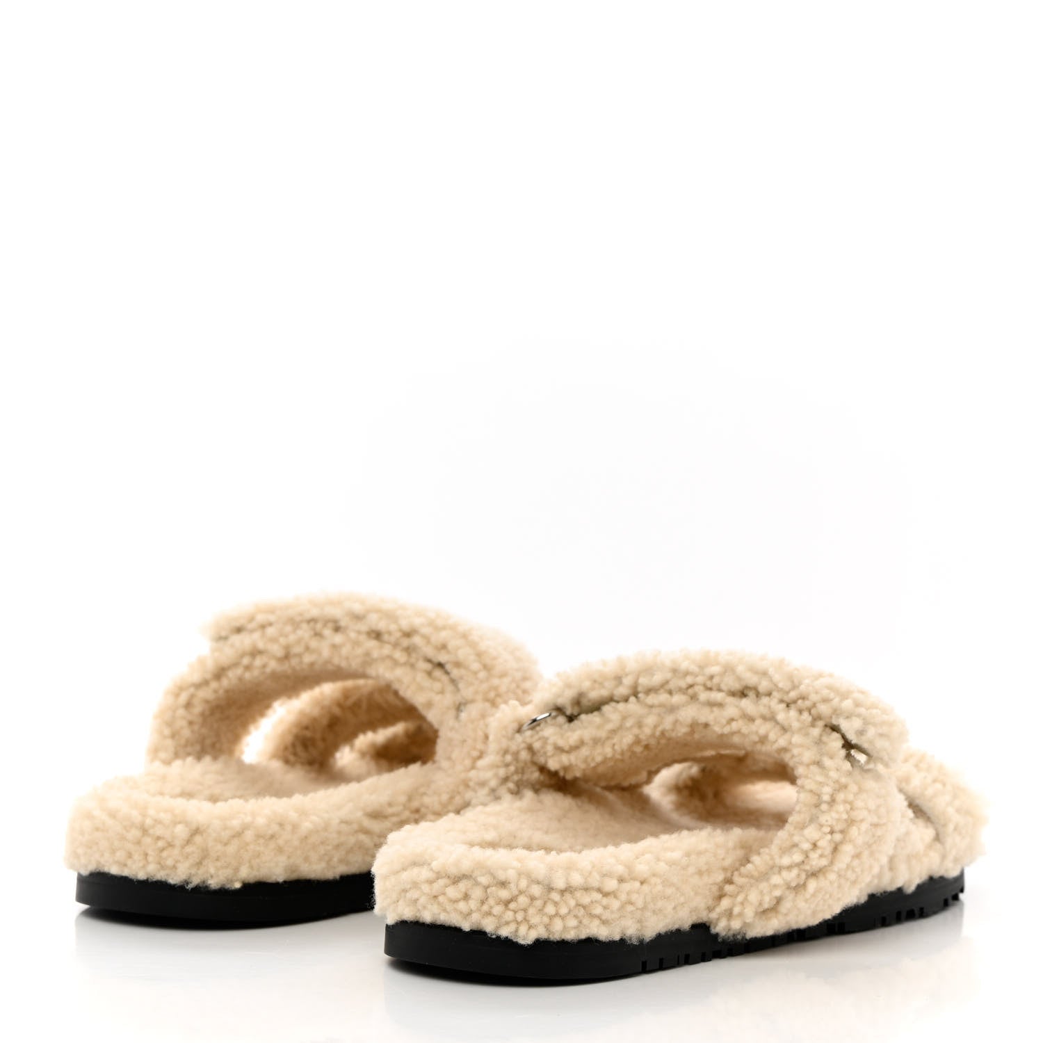 Hermes Woolskin Womens Chypre Sandals 39.5 Ecru 4 of 12