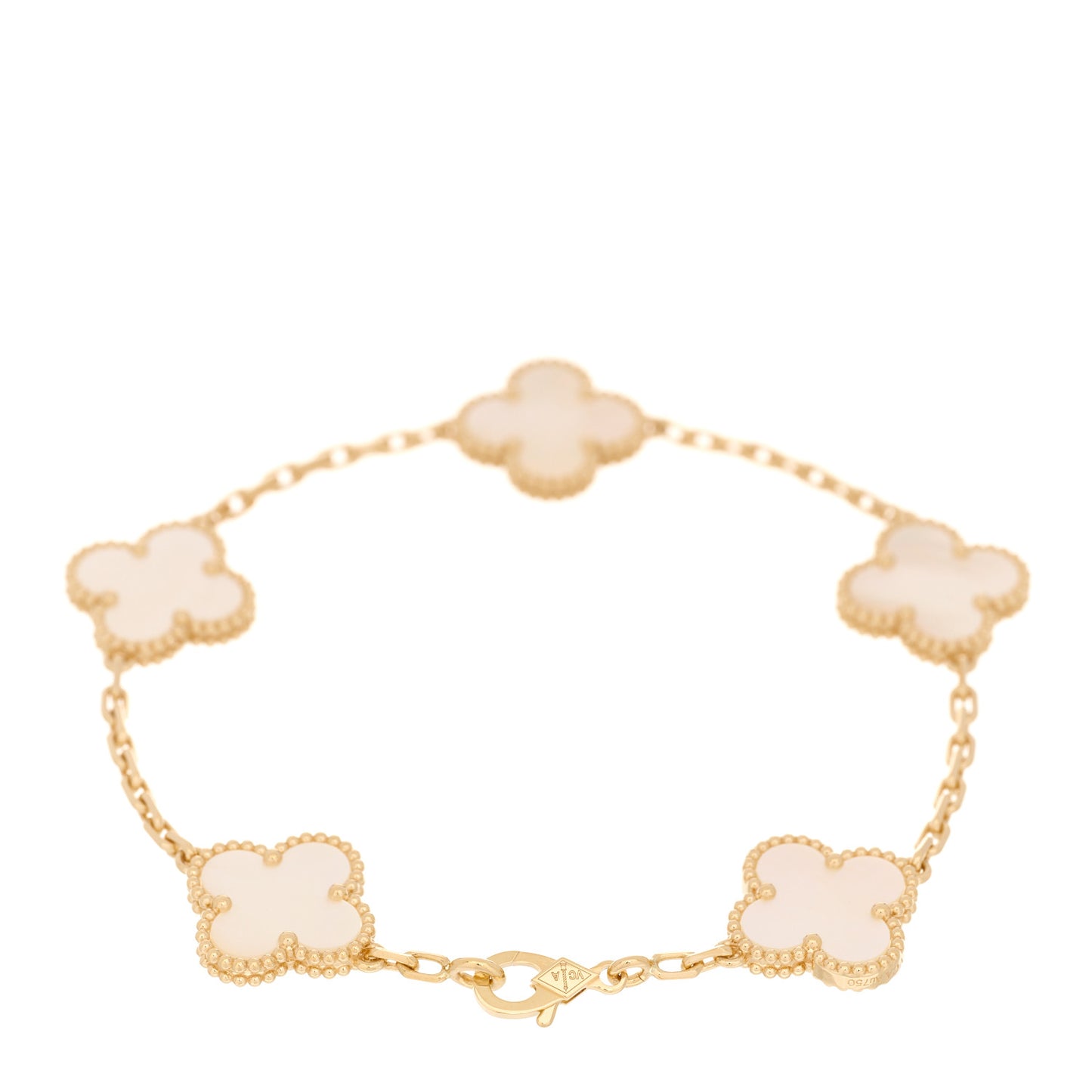 18K Yellow Gold Mother of Pearl 5 Motifs Vintage Alhambra Bracelet