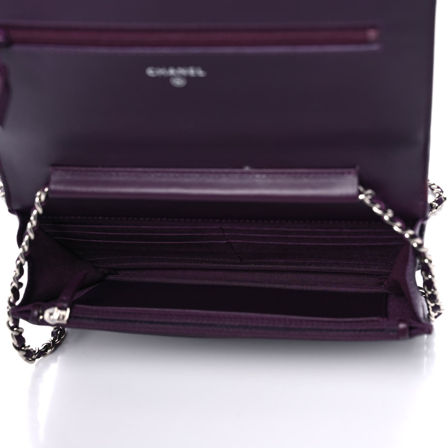 Chanel Caviar Quilted Diamond CC Wallet On Chain WOC Dark Purple 4 of 14