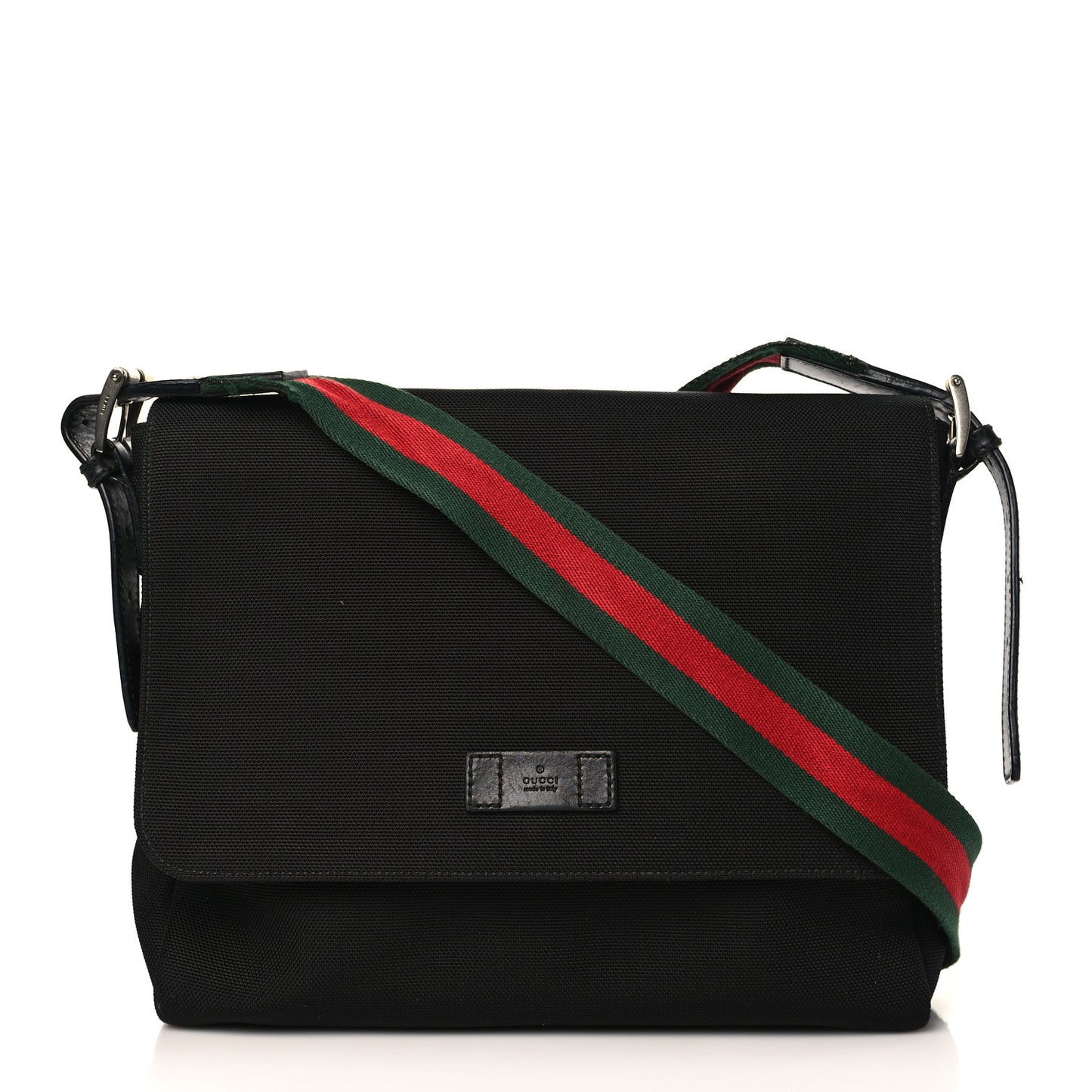 Techno Canvas Web Large Flap Messenger Bag Black