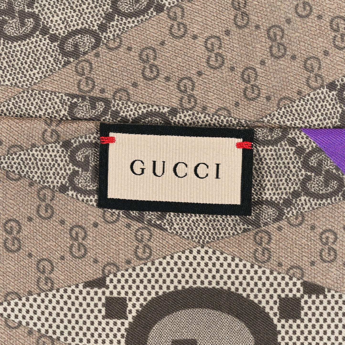 Silk Twill GG Monogram GG Rombybow Neck Bow Scarf Camel Dark Purple