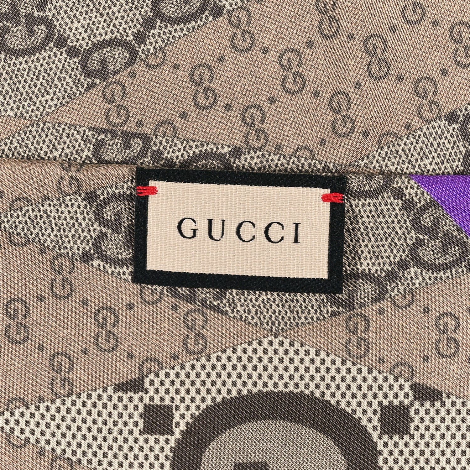 Gucci Silk Twill GG Monogram GG Rombybow Neck Bow Scarf Camel Dark Purple 3 of 4