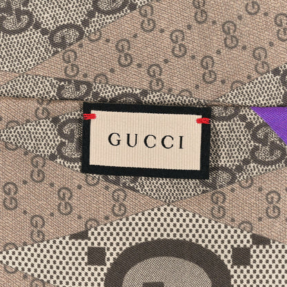 Gucci Silk Twill GG Monogram GG Rombybow Neck Bow Scarf Camel Dark Purple 3 of 4