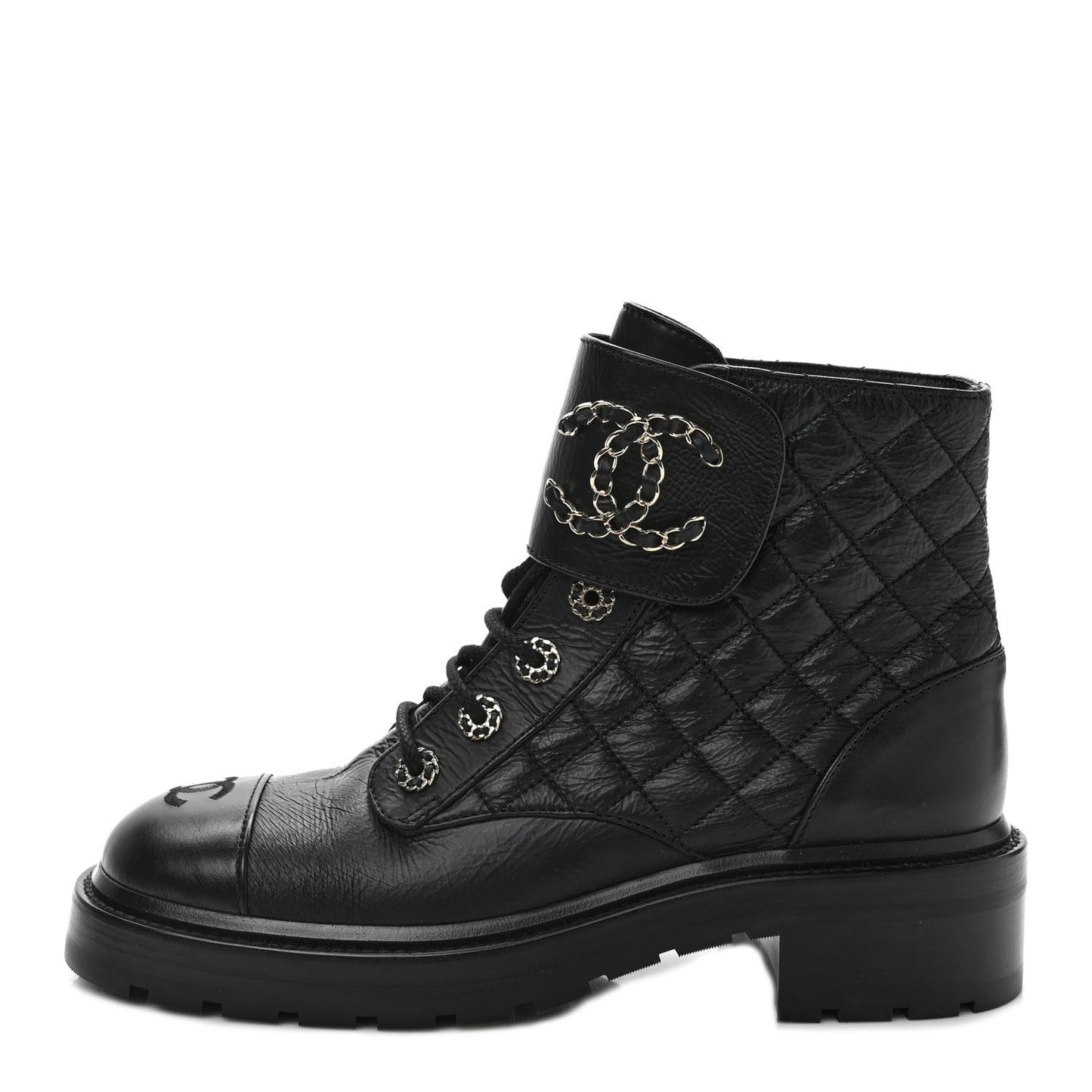 Shiny Goatskin Calfskin Quilted Lace Up Combat Boots 39 Black
