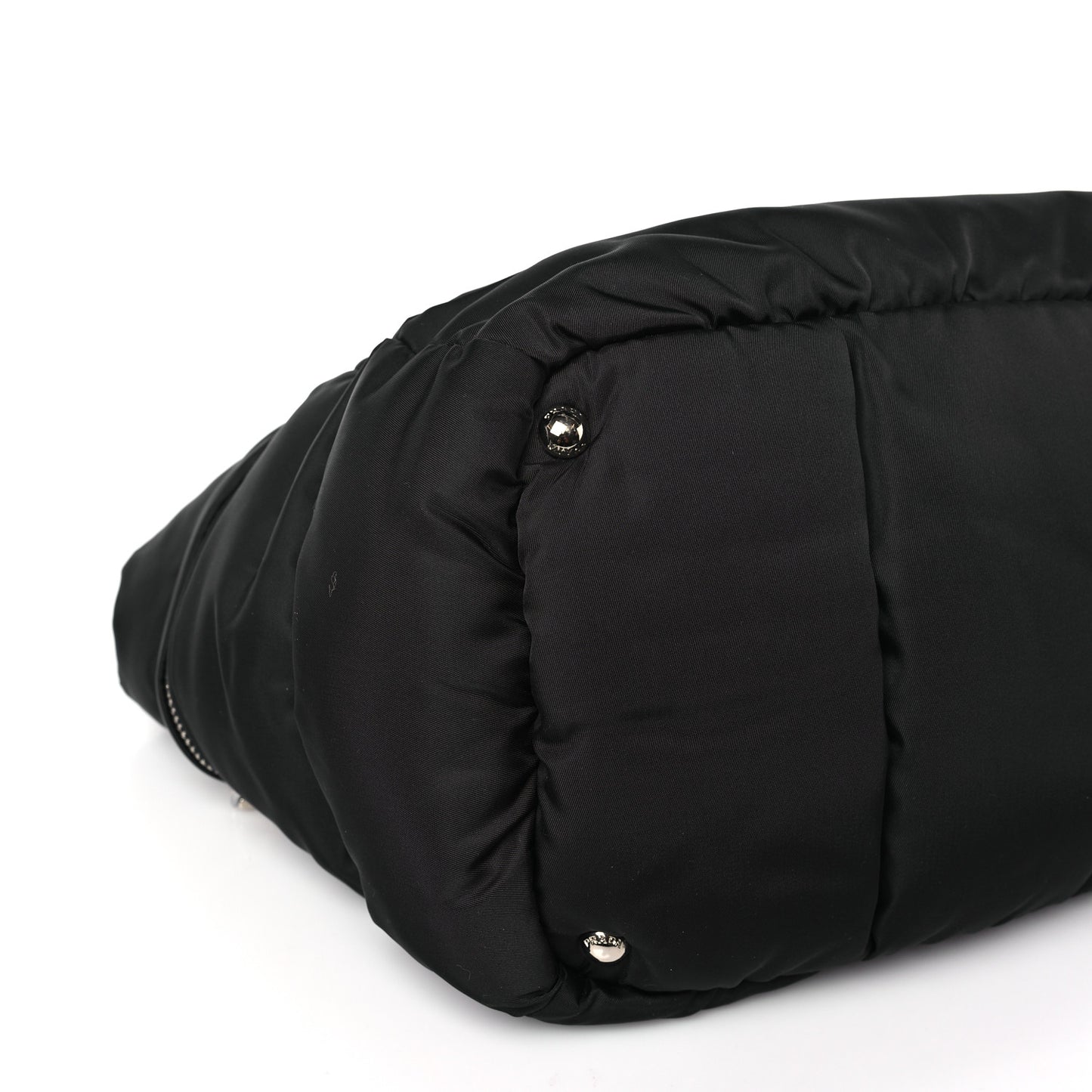 Nylon Quilted Padded Triangle Logo Zip Tote Black