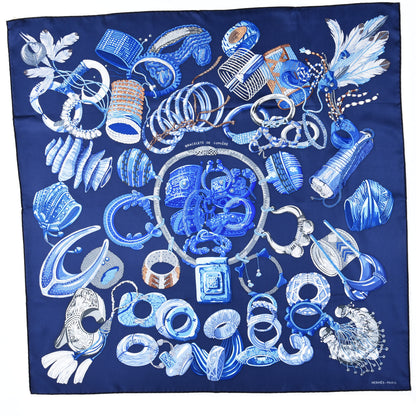 Hermes Silk Bracelets de Lumiere Scarf 90 Marine Bleu Dur Gris 1 of 4