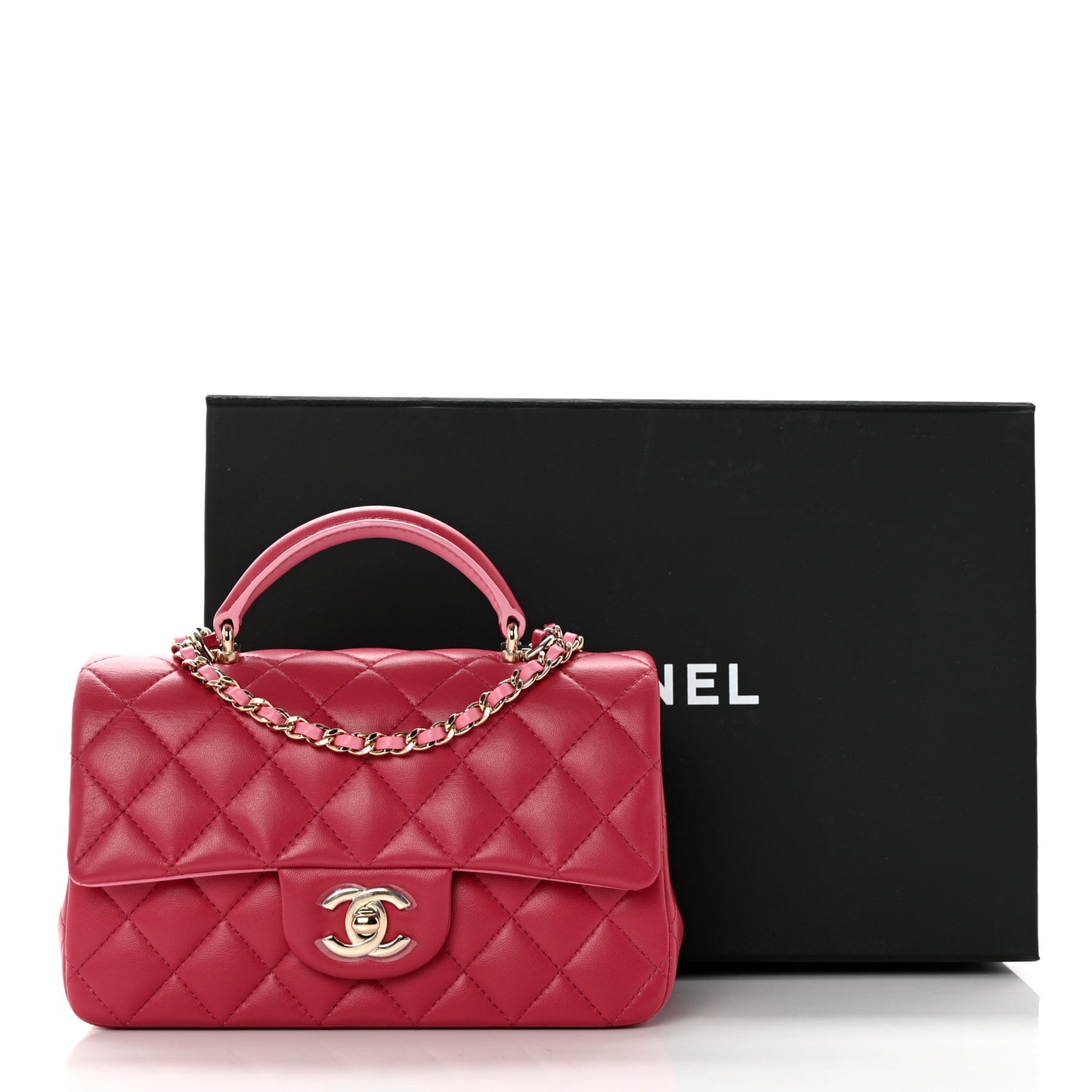 Lambskin Quilted Bi-Color Mini Top Handle Rectangular Flap Rose