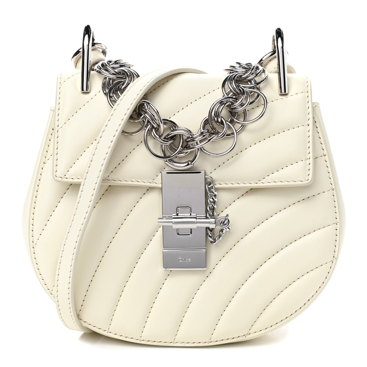 Calfskin Quilted Mini Drew Bijou Shoulder Bag Natural White