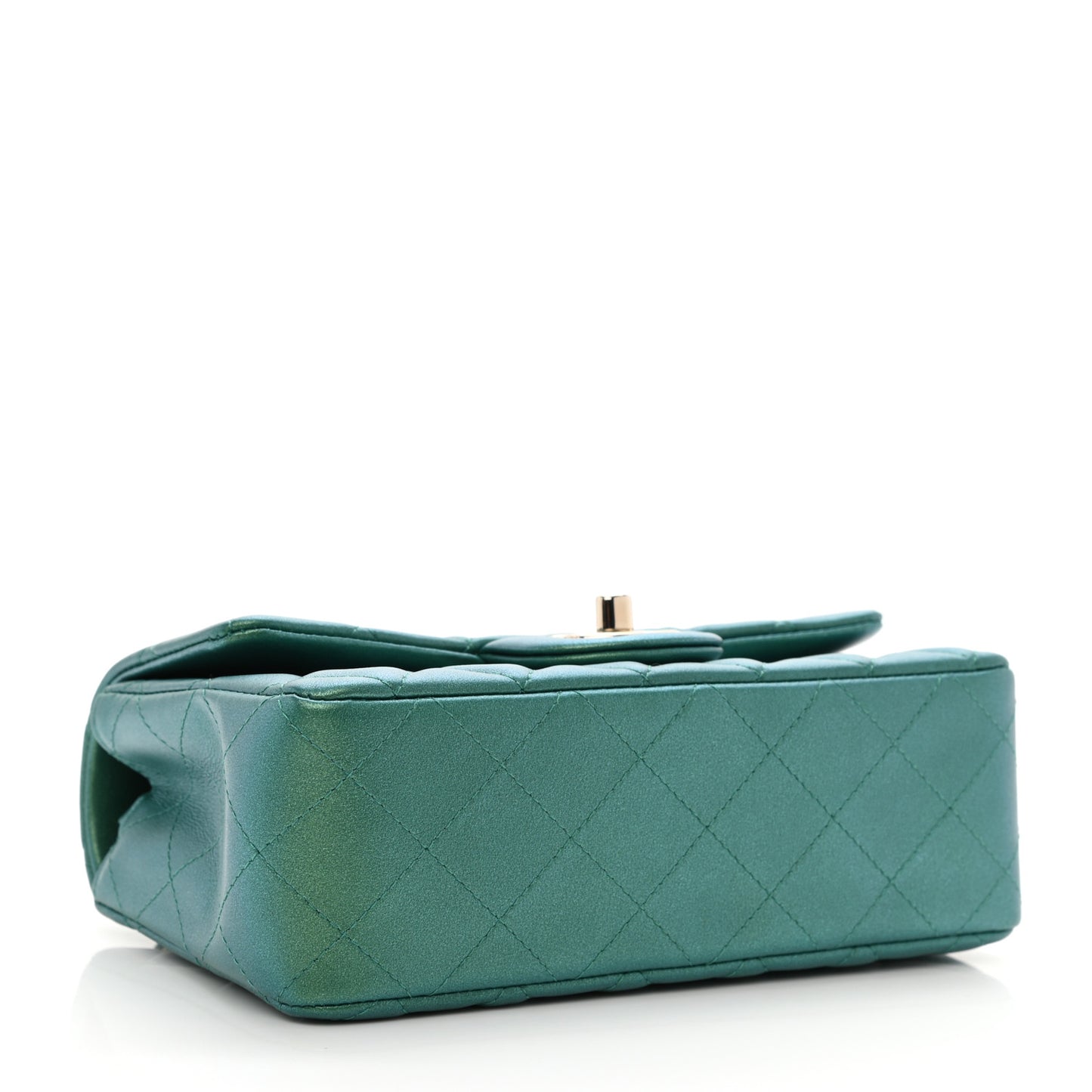 Iridescent Calfskin Quilted Mini Rectangular Flap Green