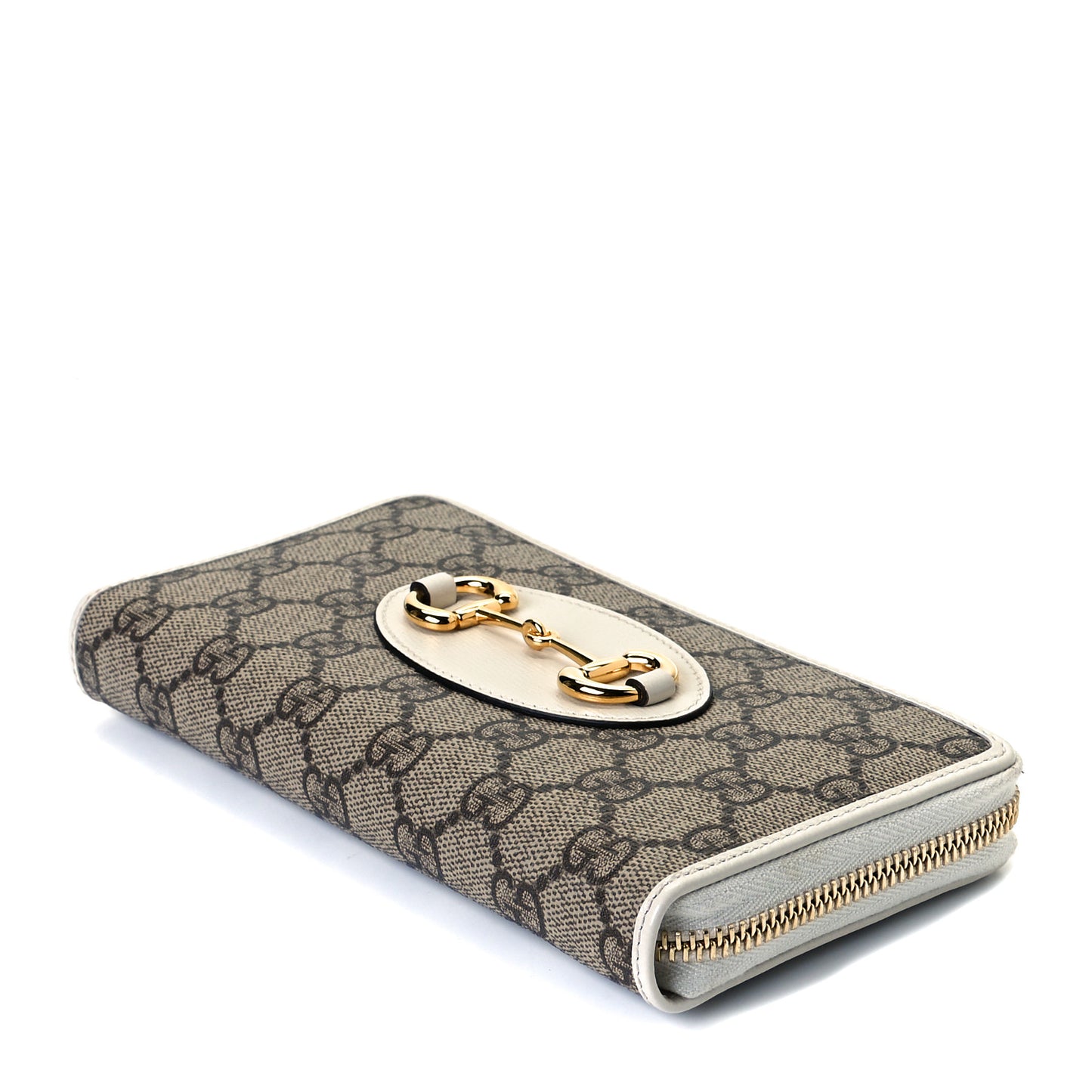 GG Supreme Monogram Azalea Calfskin Horsebit 1955 Zip Around Wallet Beige Ebony Mystic White