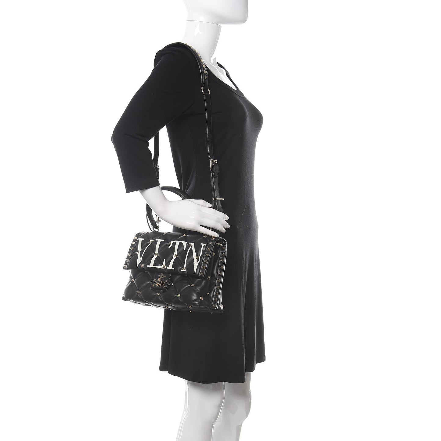 Lambskin VLTN Print Candystud Top Handle Bag Black
