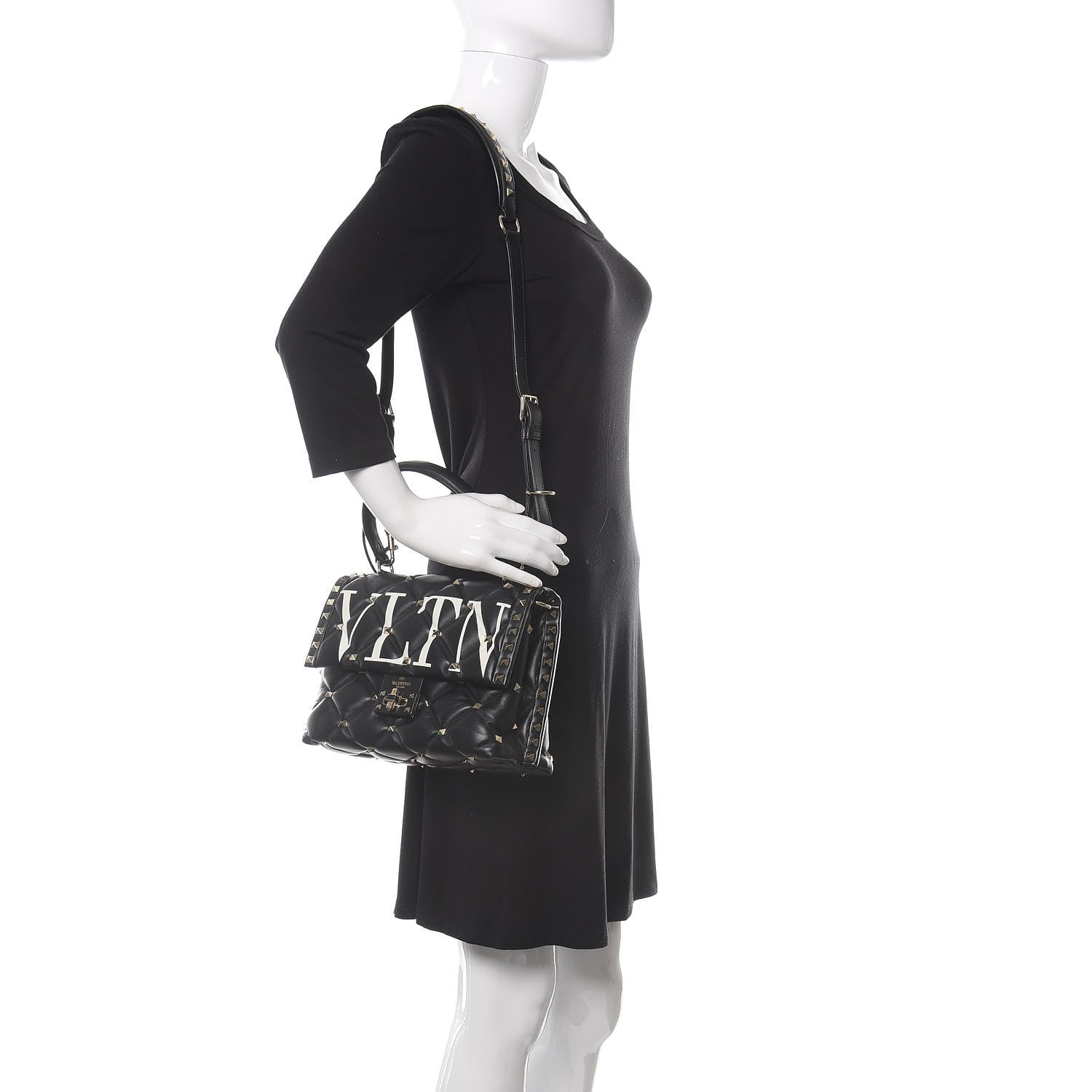 Valentino Garavani Lambskin VLTN Print Candystud Top Handle Bag Black 2 of 12