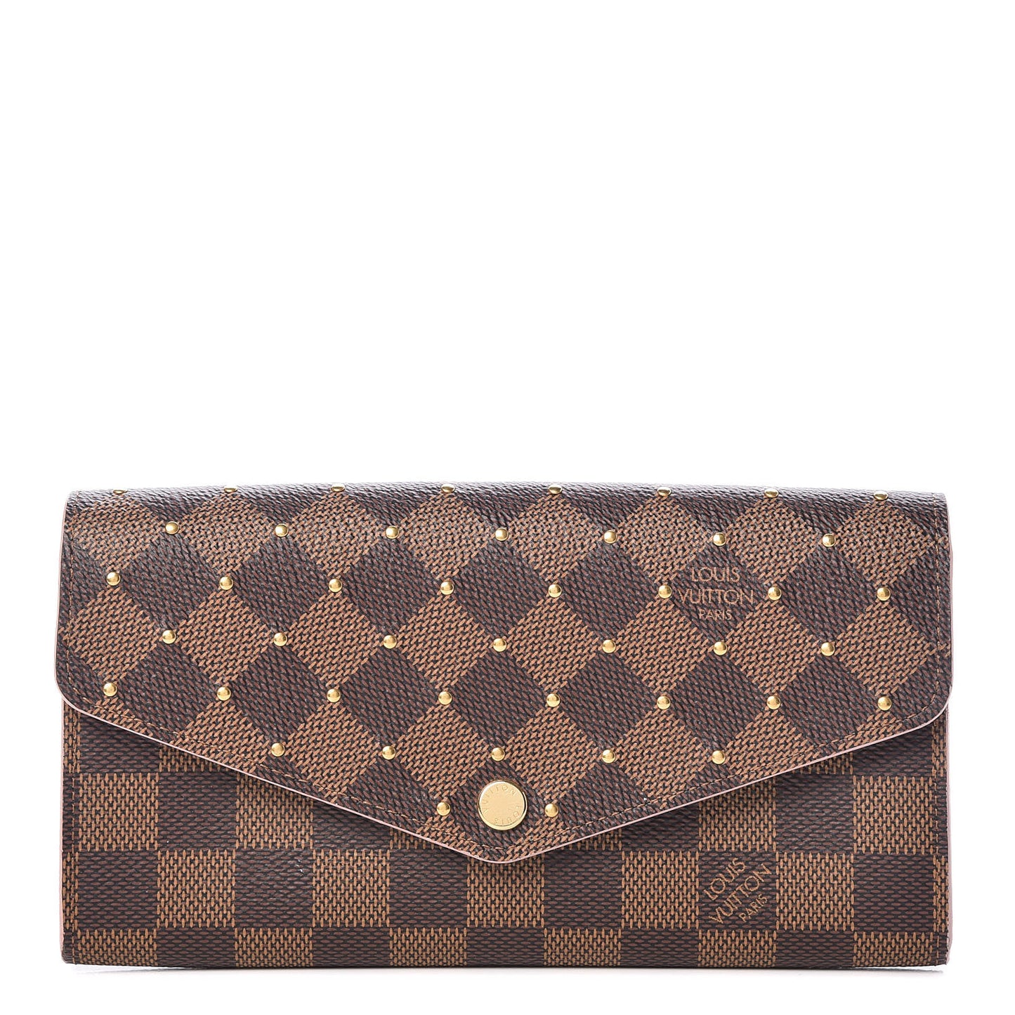 Damier Ebene Studded Sarah Wallet NM Rose Ballerine