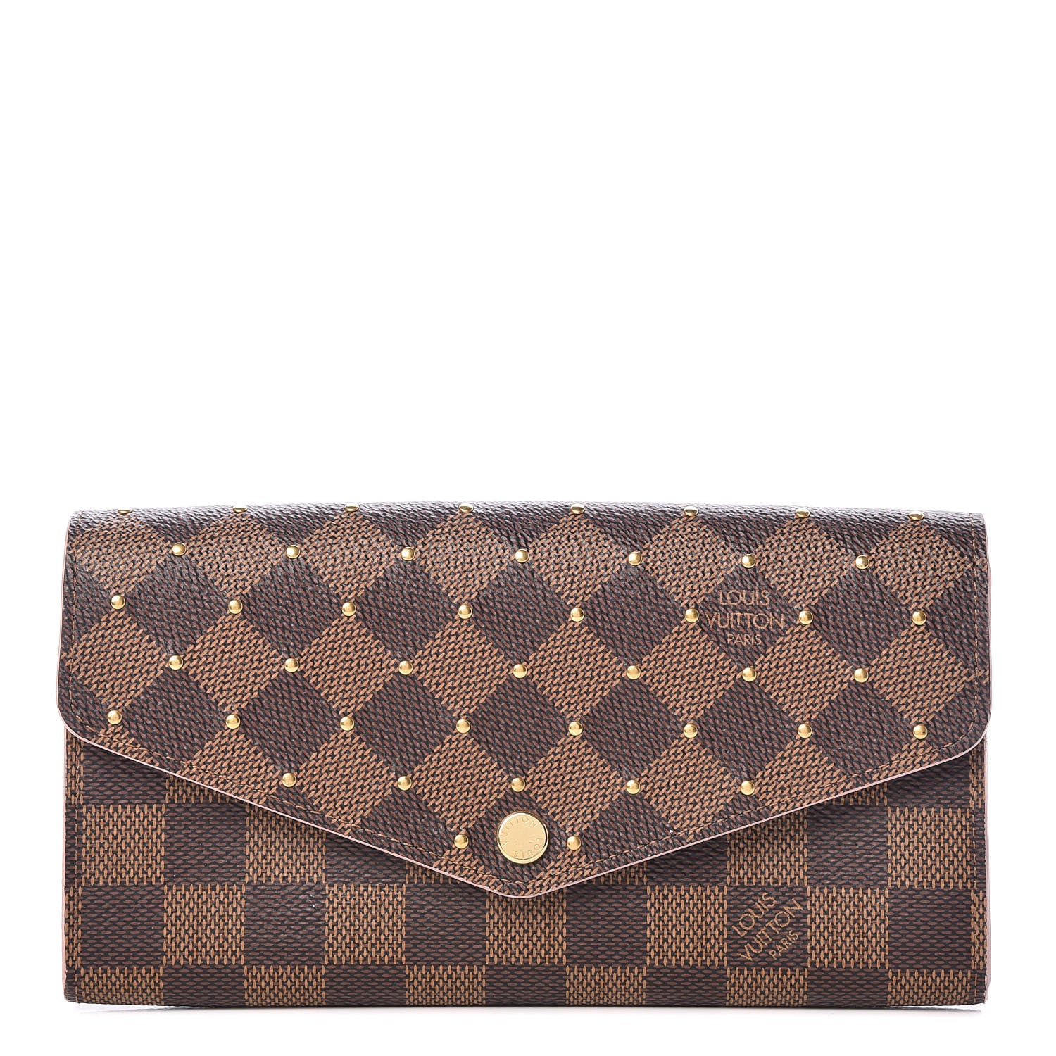 Louis Vuitton Damier Ebene Studded Sarah Wallet NM Rose Ballerine 1 of 10
