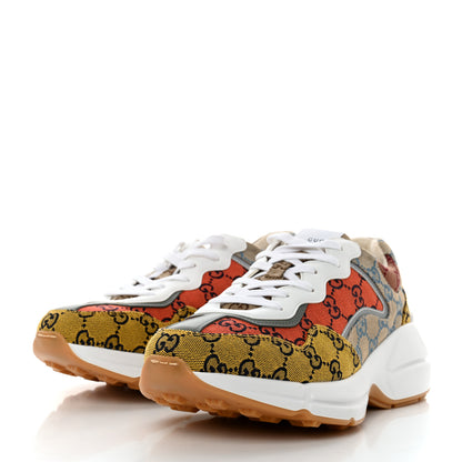Gucci Monogram Multicolor Mens Rhyton Sneakers 8.5 Yellow Blue Great White Tabasco 3 of 8