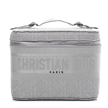 Christian Dior Canvas Embroidered Cannage Diortravel Vanity Case Grey 1 of 9