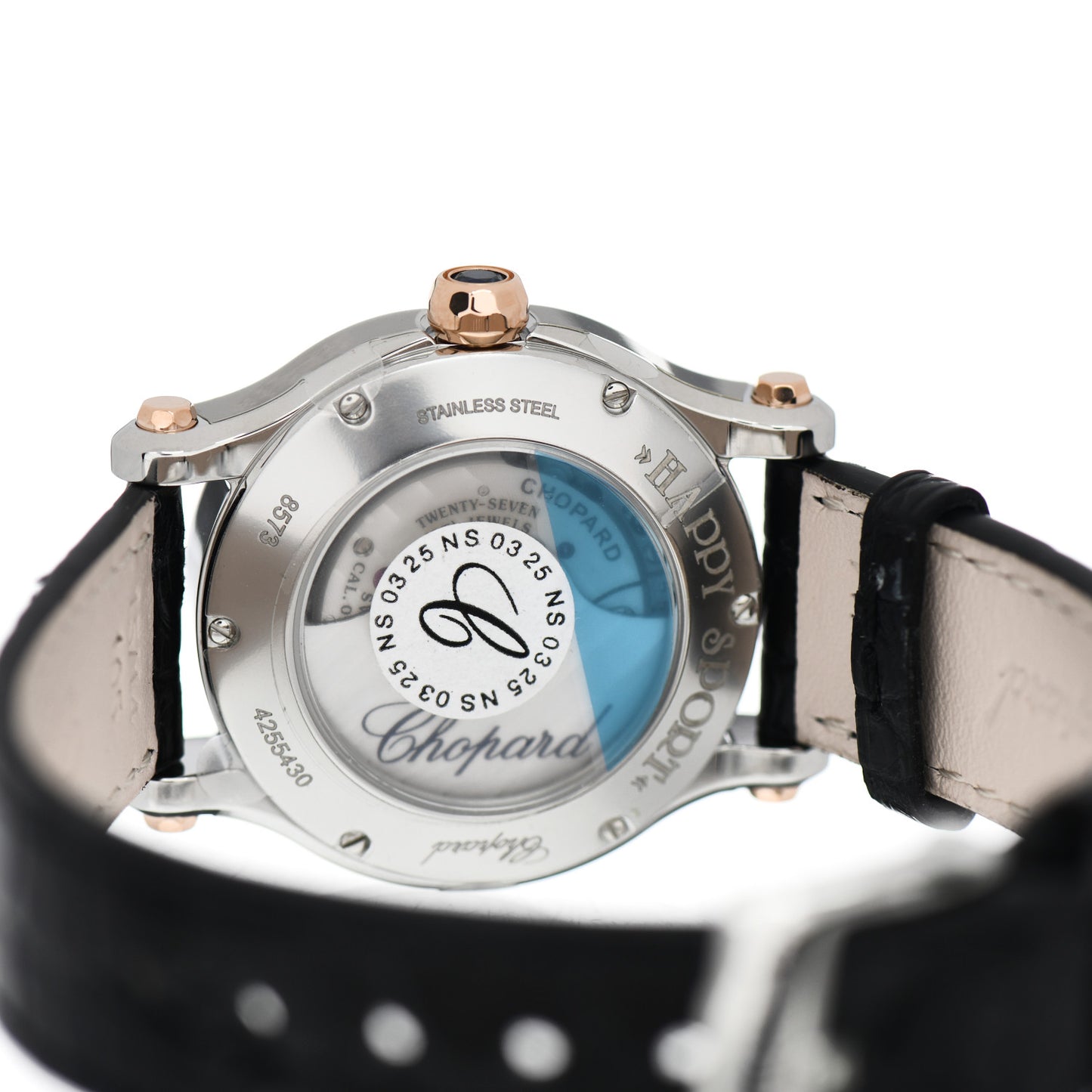 Stainless Steel 18K Rose Gold Alligator 5 Diamond 30mm Happy Sport Automatic Watch